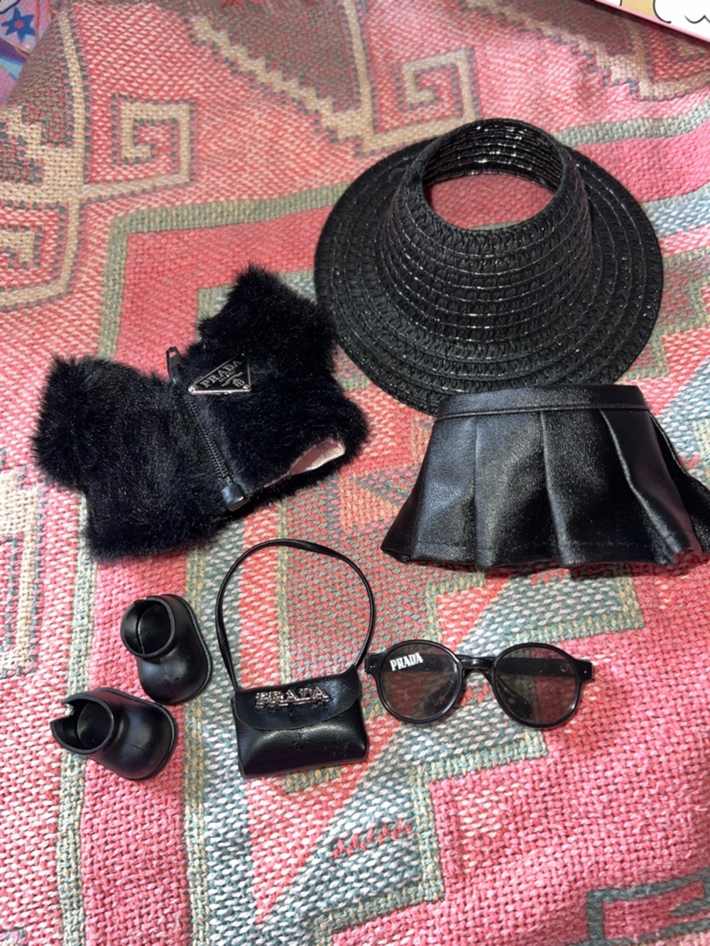 Labubu fashion set  Black Sunglasses, Mini Bag hat and shoes